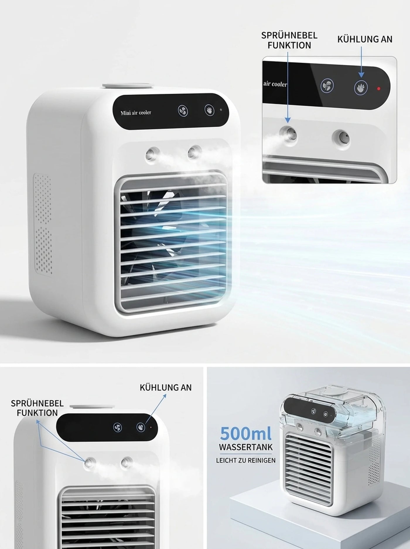 Tragbarer Klimaanlagen-Ventilator mit Sprühfunktion